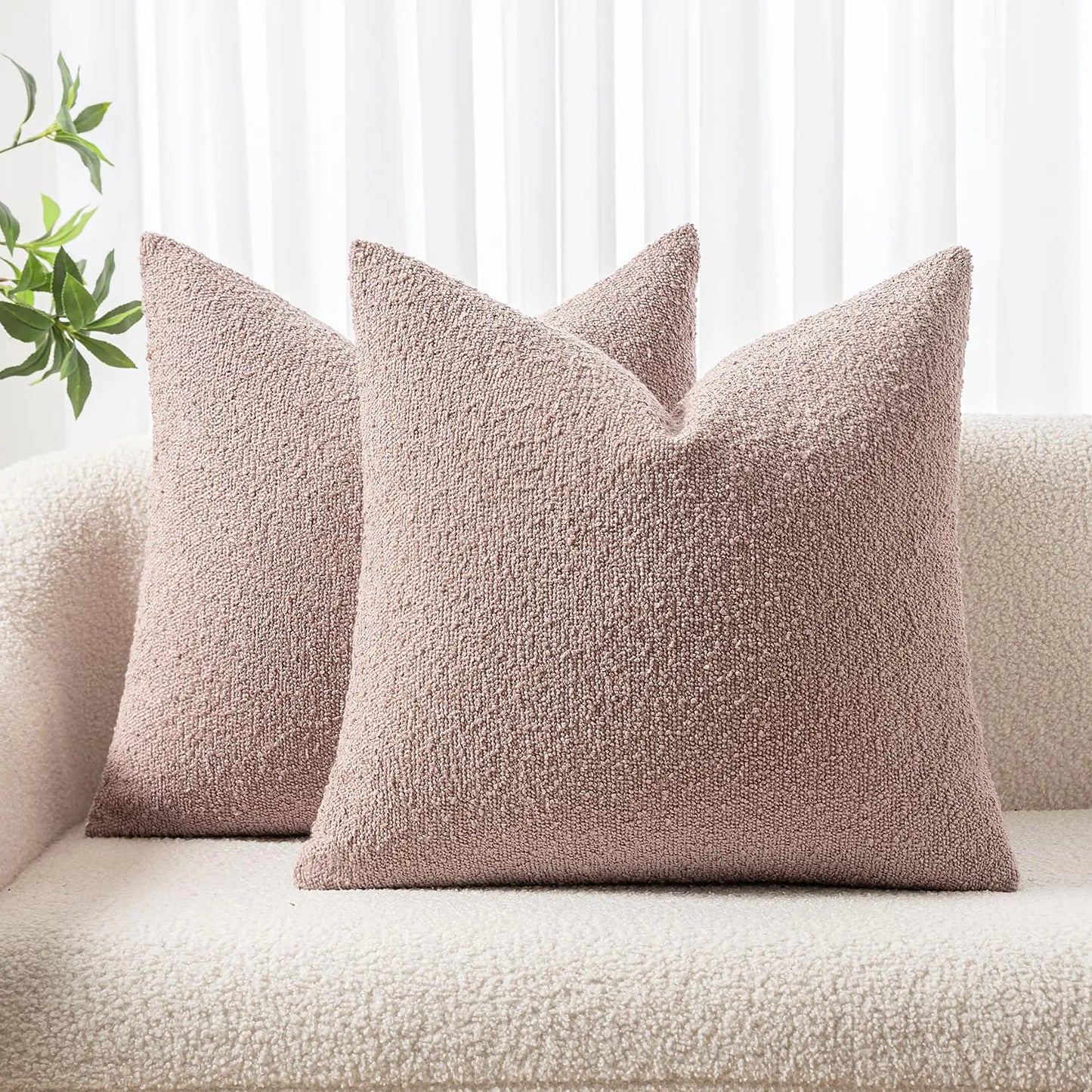 Woaboy Pack of 2 Boucle Throw Pillow Covers Textured Square Decorative Pillowcases Accent Solid Cushion Covers Home Decor for Sofa Couch Living Room Home Decor 20x20 Inch Pink
