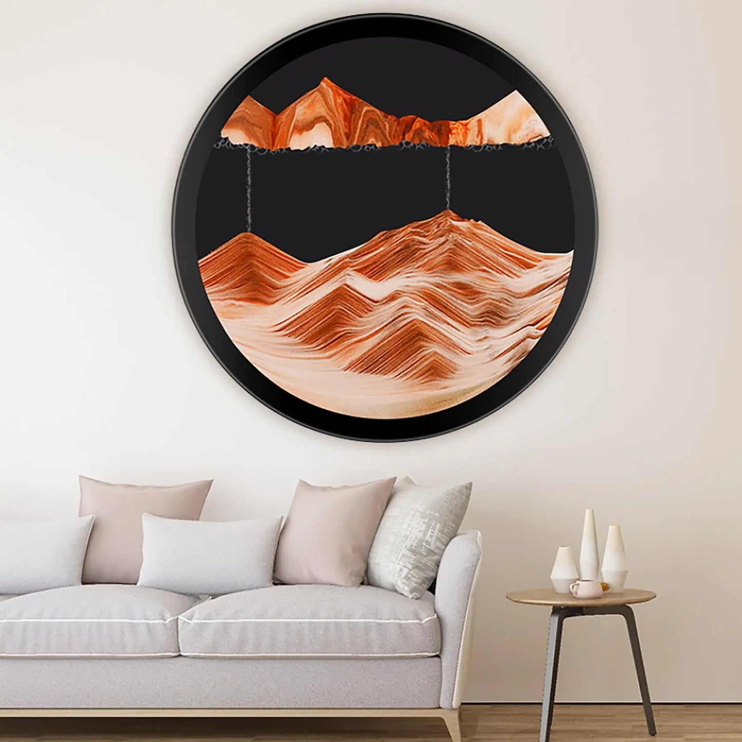 PROEATS Sand Art Moving Sand Art Wall Art Deep Sea Sandscape Room Decoration 360°Rotate Sand Art Liquid Motion Glass Crafts Solid Wood Frame Relaxing Wall Decor for Home Office24in-Orange