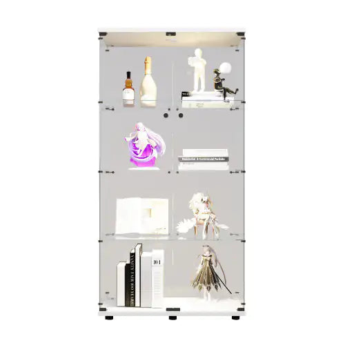 Double Door LED Light Glass Display Case, Floor To Ceiling Rare Bookcase, Suitable For Living Room Bedroom Office