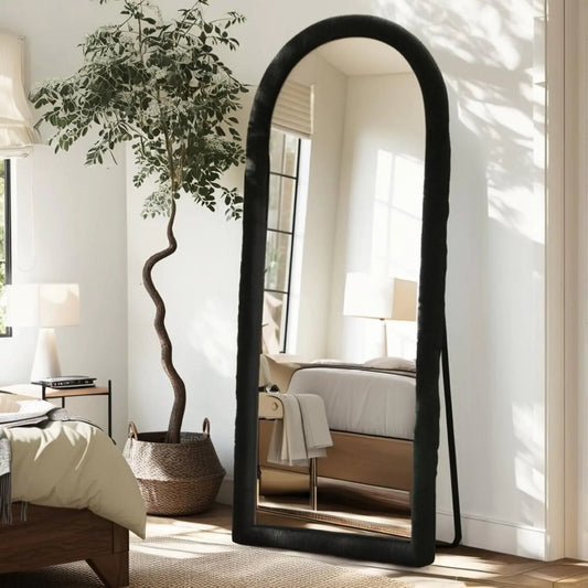JAWGLOW Fluffy Full Length Mirror Cover Universal Ultra Soft Non-Slip Cover Free Standing Mirror Cover 64"x21" Full Body Mirror Cover Warm Home Decor for Living Room Bedroom Cloakroom(Black)