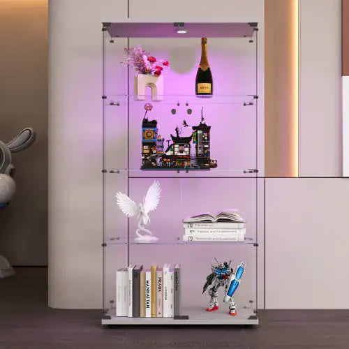 Double Door LED Light Glass Display Case, Floor To Ceiling Rare Bookcase, Suitable For Living Room Bedroom Office