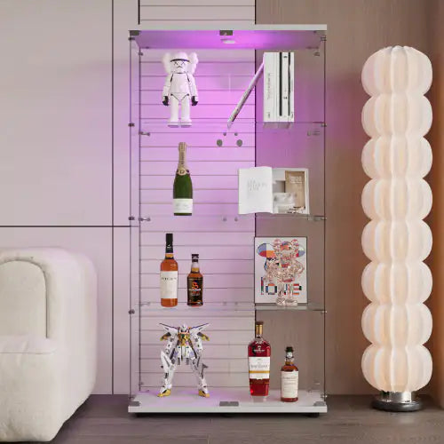 Double Door LED Light Glass Display Case, Floor To Ceiling Rare Bookcase, Suitable For Living Room Bedroom Office