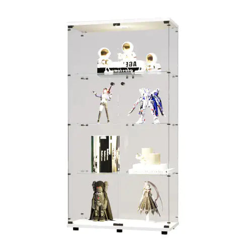 Double Door LED Light Glass Display Case, Floor To Ceiling Rare Bookcase, Suitable For Living Room Bedroom Office