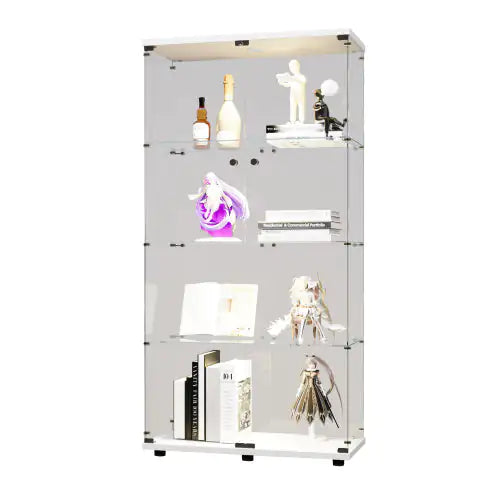 Double Door LED Light Glass Display Case, Floor To Ceiling Rare Bookcase, Suitable For Living Room Bedroom Office