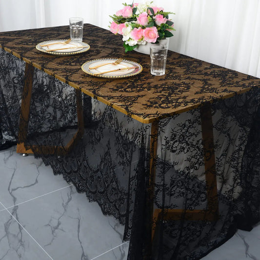 Partisout Black Lace Tablecloth Rectangular 60x120 Lace Table Cloths Rectangle Scalloped Tablecloth Lace for Tables Lace Tablecloths 120 Wedding Table Cover Romantic Party Tablecloth Flower Oblong