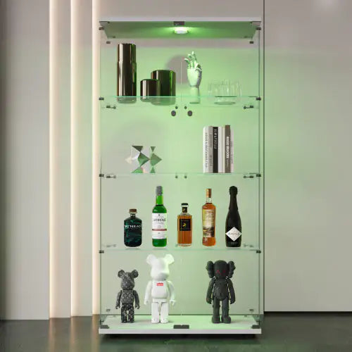 Double Door LED Light Glass Display Case, Floor To Ceiling Rare Bookcase, Suitable For Living Room Bedroom Office