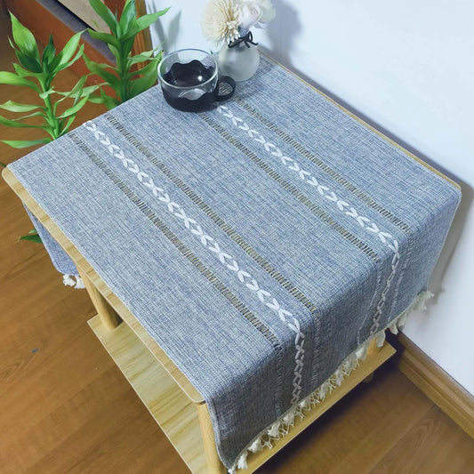 TheoZemica Bedside Tablecloth for Nightstand Tassel Table Covers Scarf End Tables Cloth Rectangle Dust Cover for Bed Side Table TV Microwave Washing Machine Refrigerator 15.7×35.4 Inch Blue