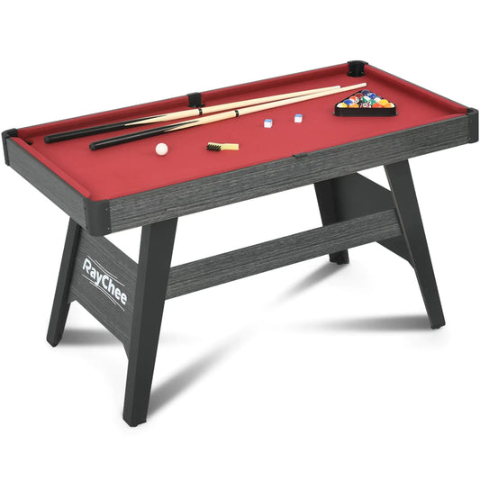 REAHOISY Pool Table 4.5Ft Wooden Billiard Tables for Kids Portable Pool Game Tables 16 Balls 2 Cue Sticks 2 Chalks and Brush for Family Party (Red)