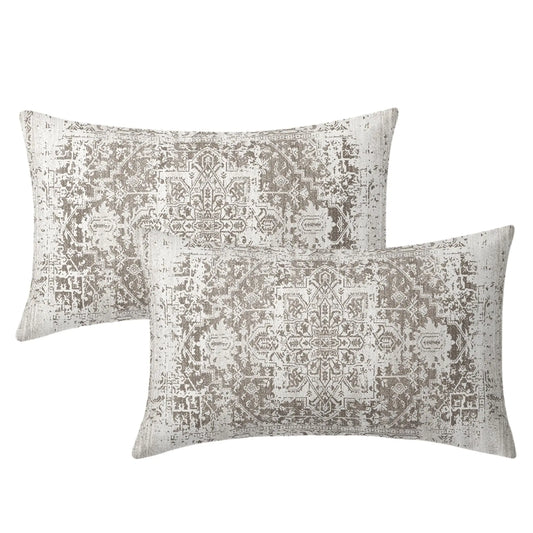 Taupe Gray Ethnic Boho Rectangular Throw Pillow Covers 12X20 Inch Set of 2 Bohemian Carpet Pattern Vintage Lumbar Pillow Cases Grey Floral Pillow Cover Home Decor for Sofa Couch Porch Outdoor