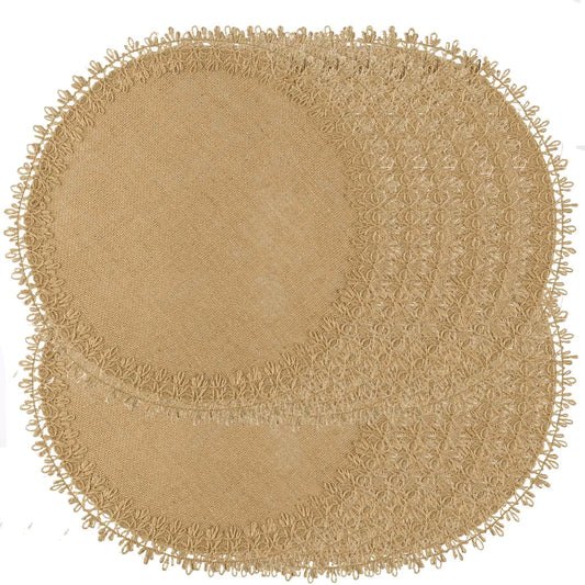 Round Burlap Placemats Set of 12 Jute Rustic Place Mats for Dining Tables Heat Resistant Natural Farmhouse Table Mats Decor for Thanksgiving (Flower Tassel New)