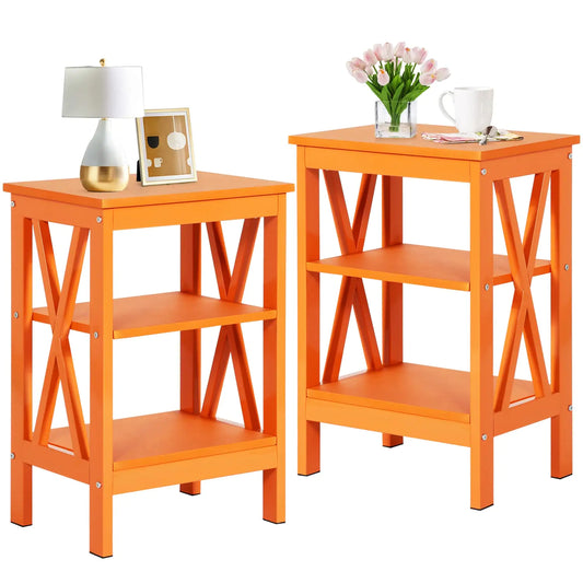 VECELO Nightstands Side/End Table with Storage Shelf Nightstands for Childrens Room Living Room Bedroom Set of 2 Shelves Orange