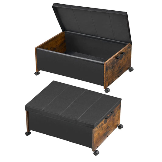 FOUCSSOMEI Under Bed Storage with WheelsUnder Bed Drawers Heavy Duty 2 Packs Wooden Under Bed Storage Containers Organizer Metal Frame Patented Design