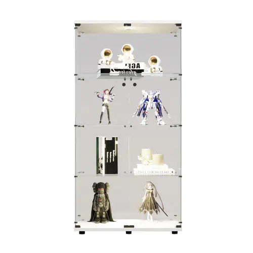 Double Door LED Light Glass Display Case, Floor To Ceiling Rare Bookcase, Suitable For Living Room Bedroom Office