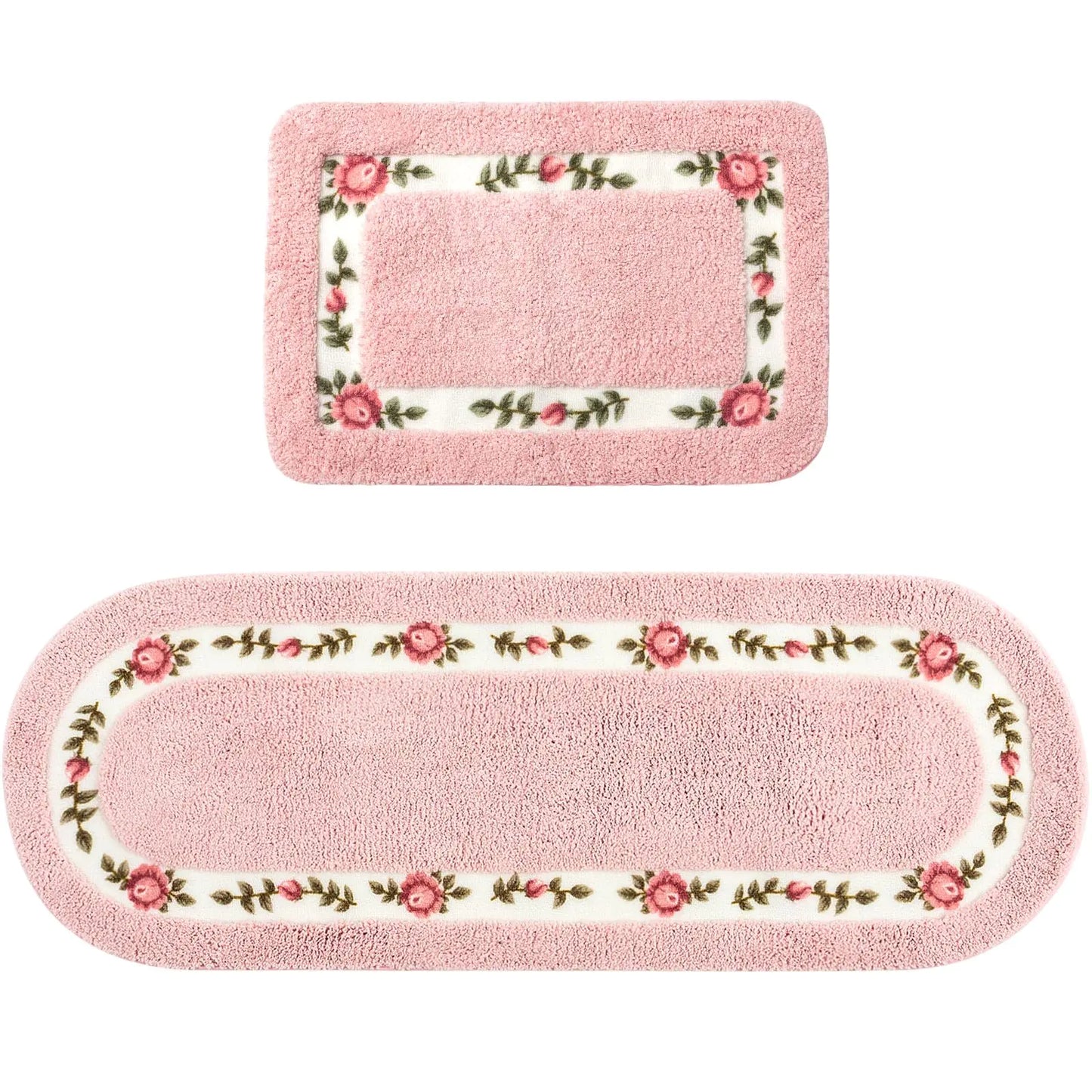 Drydiet 2 Pcs Rose Flowers Coquette Bathroom Rugs Set Coquette Bathroom Bedroom Living Room DecorFloral Flower Rugs for Bedroom Non Skid Absorbent Romantic Rose Flower Area Rugs 2 Shapes(PinkSmall)