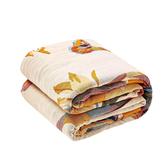 XIBLC Boho Throw Blanket 100% Cotton Ultra Soft Luxury Throw Rustic Quilt 50"x60" Floral Bird Butterfly Farmhouse Decor Bed Blankets All Season Rustic Reversible Bohemian Throw for Bed - Yellow