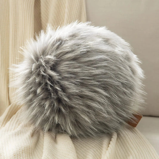 Ashler Plush Round Pillows Ball Throw Pillow with Handle Faux Fur Luxury Soft Decorative Cushion Modern Home Decor Fluffy Round Pillow for Sofa Bed Chair Light Gray 9 x 9 inch