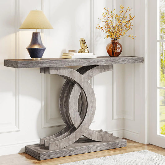 Tribesigns Console Tables Modern Farmhouse 39-inch Entryway Table with Geometric Base Wooden & Metal Hallway Table/Narrow Sofa/Accent Table for Entrance Living Room (Grey)