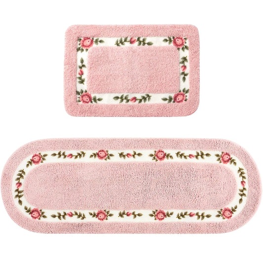 Drydiet 2 Pcs Rose Flowers Coquette Bathroom Rugs Set Coquette Bathroom Bedroom Living Room DecorFloral Flower Rugs for Bedroom Non Skid Absorbent Romantic Rose Flower Area Rugs 2 Shapes(PinkSmall)