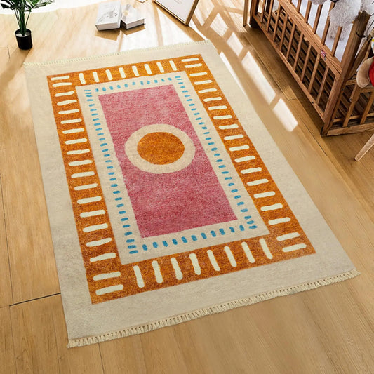 Lukinbox Boho Area Rugs for Bedroom 4x6 Sun Washable Living Room Rug Super Soft Non-Slip Colorful Circular Rainbow Rug for Kids Room Playroom Nursery Room Dinning Room