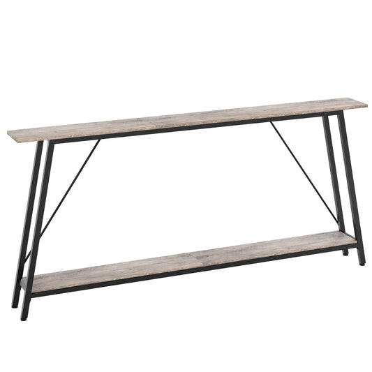 YATINEY 71" Console Table Narrow Entryway Table Extra Long Sofa Tables Industrial Hallway Table for Entryway 2-Layer Console Sofa Table Behind Couch Greige and Black CT18BG